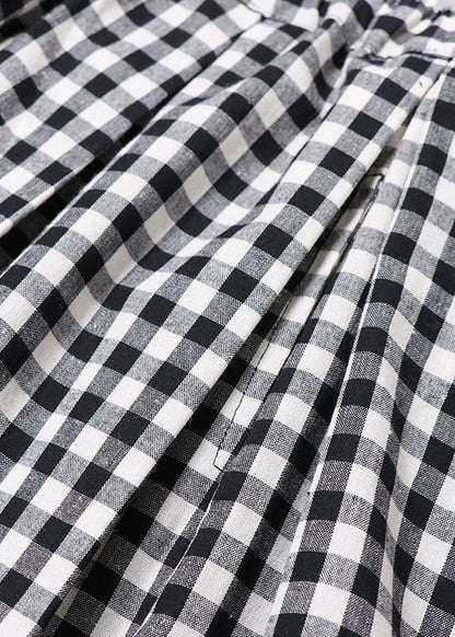 Black Grey Plaid Cinched Pockets a Line Skirts Spring