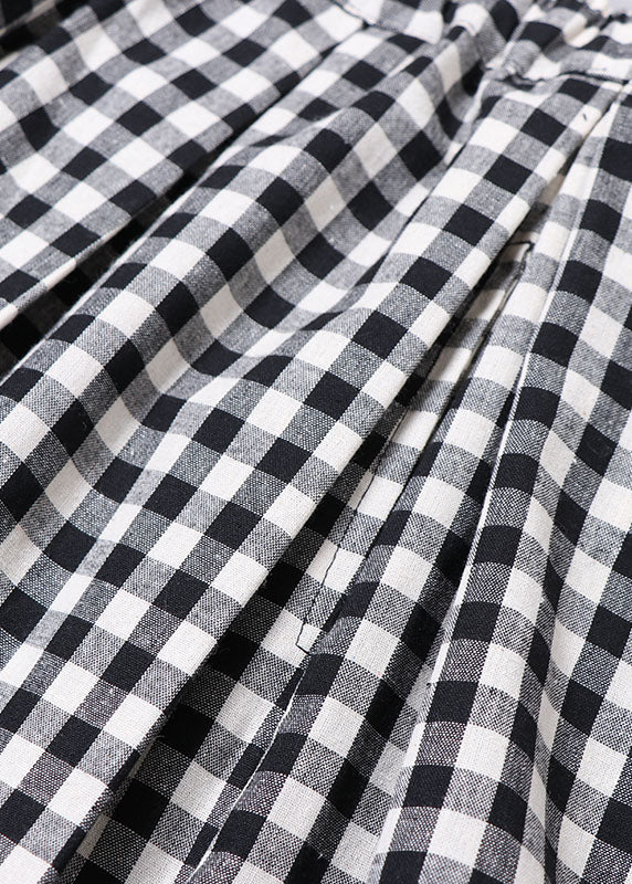 Black Grey Plaid Cinched Pockets a Line Skirts Spring