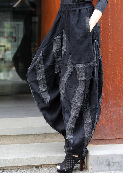 Black Grey Pockets Patchwork Winter Pants