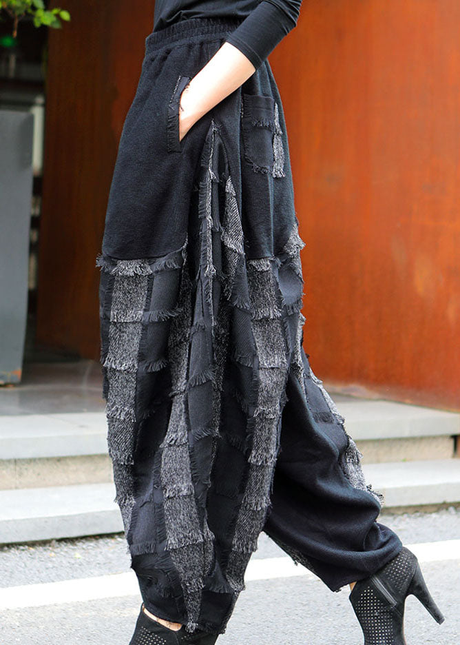 Black Grey Pockets Patchwork Winter Pants