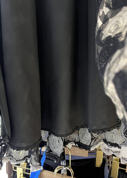 Black High Waist Tulle Maxi Skirt Spring