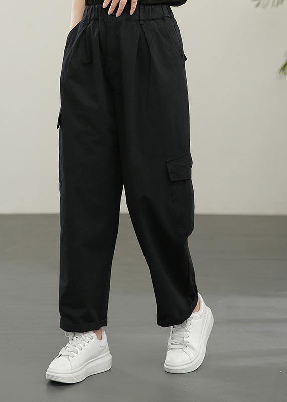 Black High Waist Pockets Pants Summer