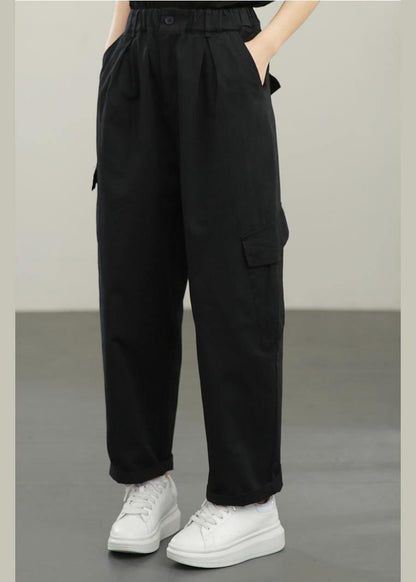 Black High Waist Pockets Pants Summer