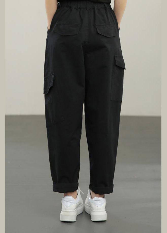 Black High Waist Pockets Pants Summer