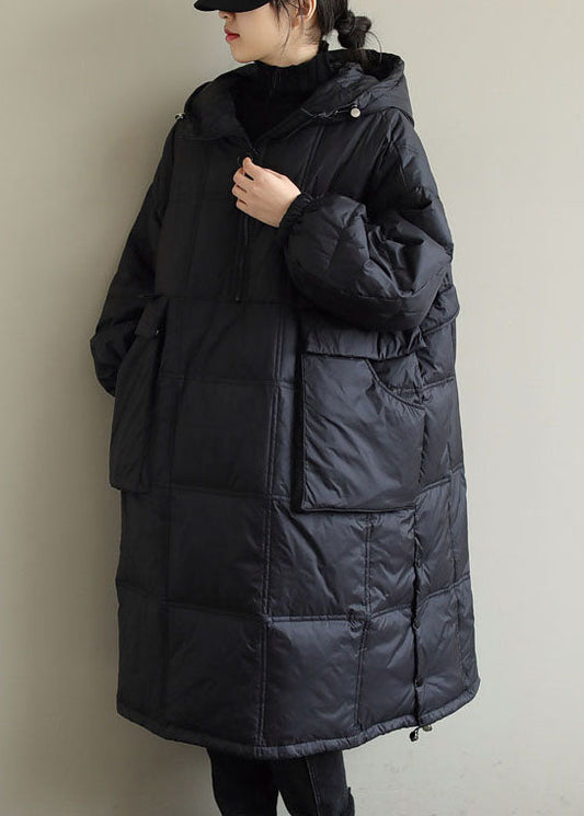 Black Hooded Fine Cotton Filled Winter Coat
