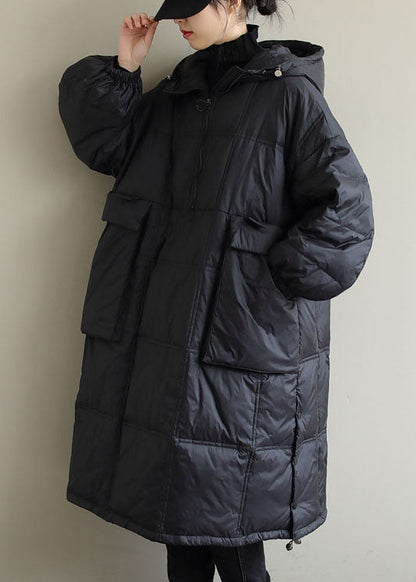 Black Hooded Fine Cotton Filled Winter Coat