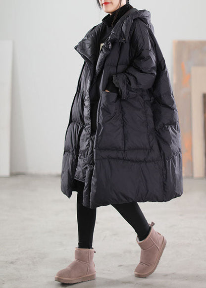 Black Hooded Oversized Thick Duck Down Jackets Winter