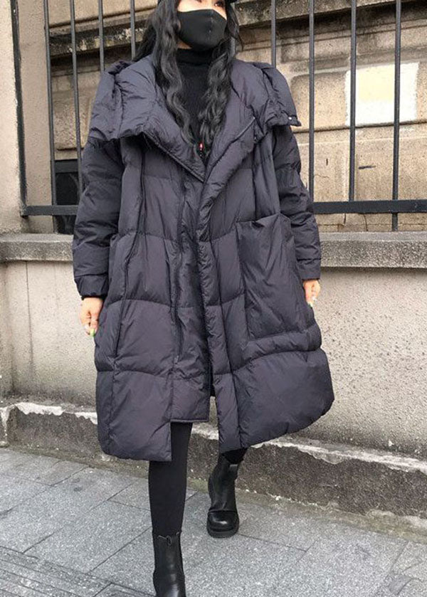 Black Hooded Oversized Thick Duck Down Jackets Winter
