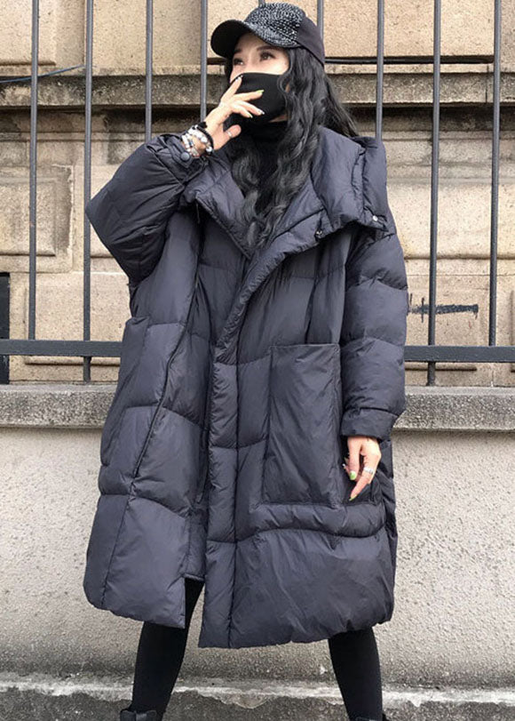 Black Hooded Oversized Thick Duck Down Jackets Winter