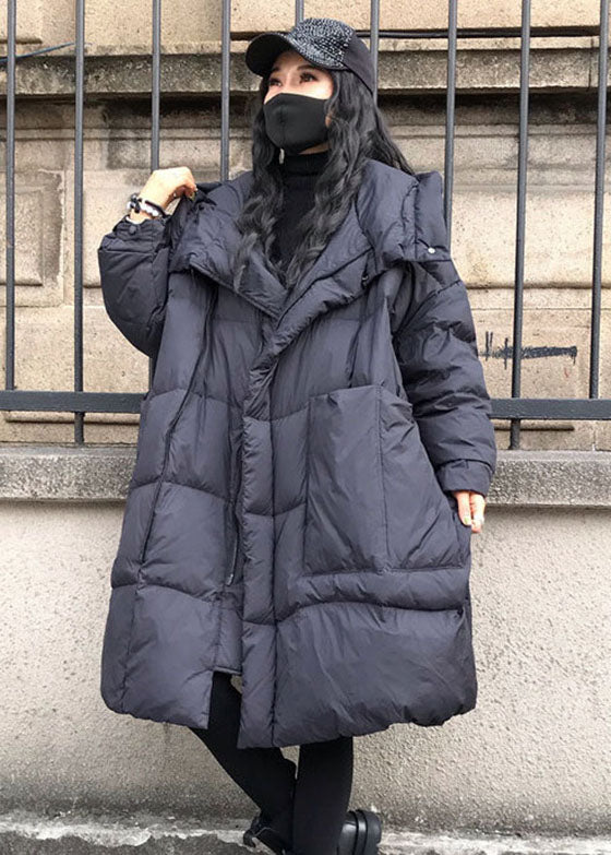 Black Hooded Oversized Thick Duck Down Jackets Winter