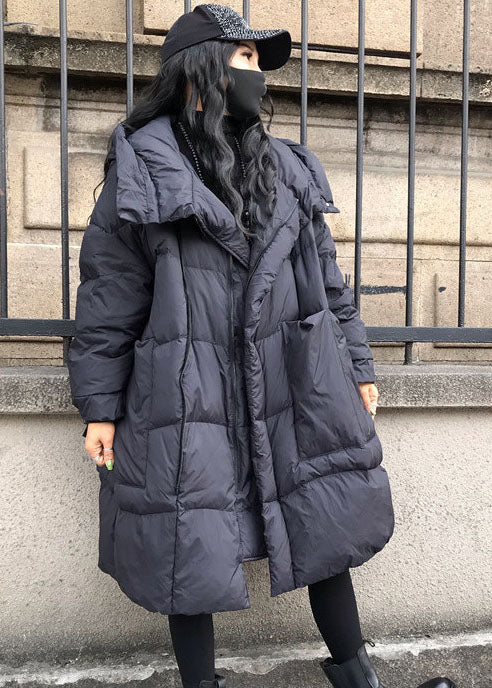 Black Hooded Oversized Thick Duck Down Jackets Winter