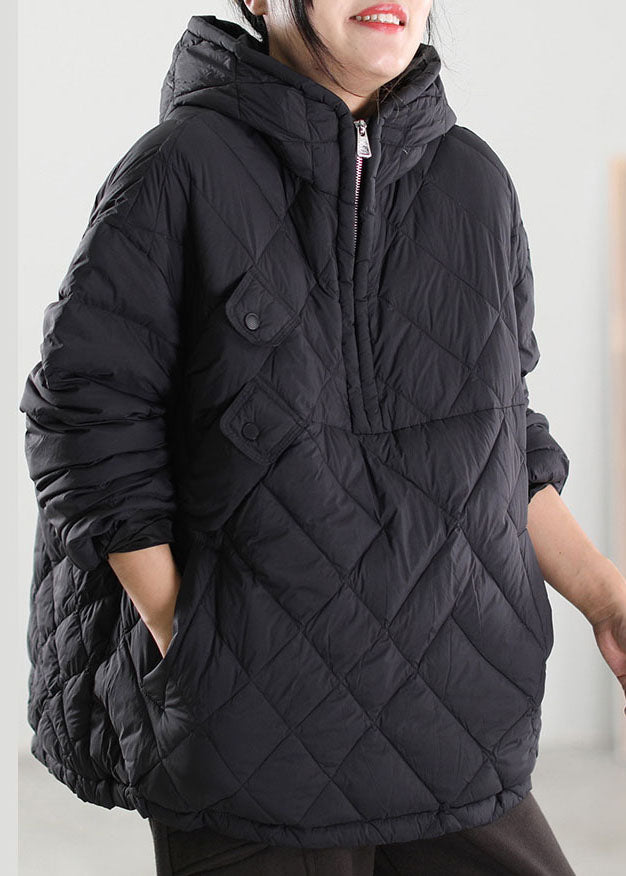 Black Hooded Patchwork Duck Down Down Coat Winter