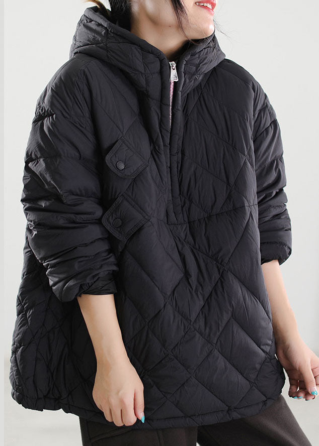 Black Hooded Patchwork Duck Down Down Coat Winter