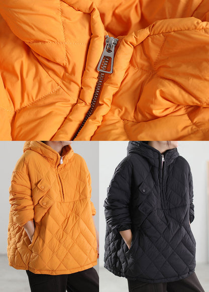 Black Hooded Patchwork Duck Down Down Coat Winter