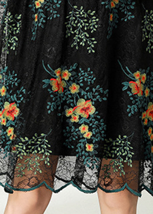 Black Hooded Patchwork Lace Dress Spring