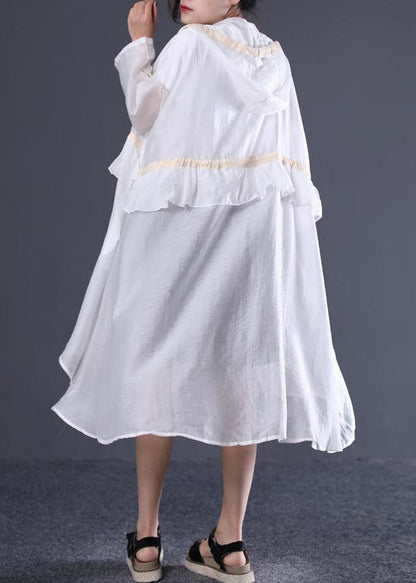 Black Hooded Tie Waist Cotton Long Trench Spring