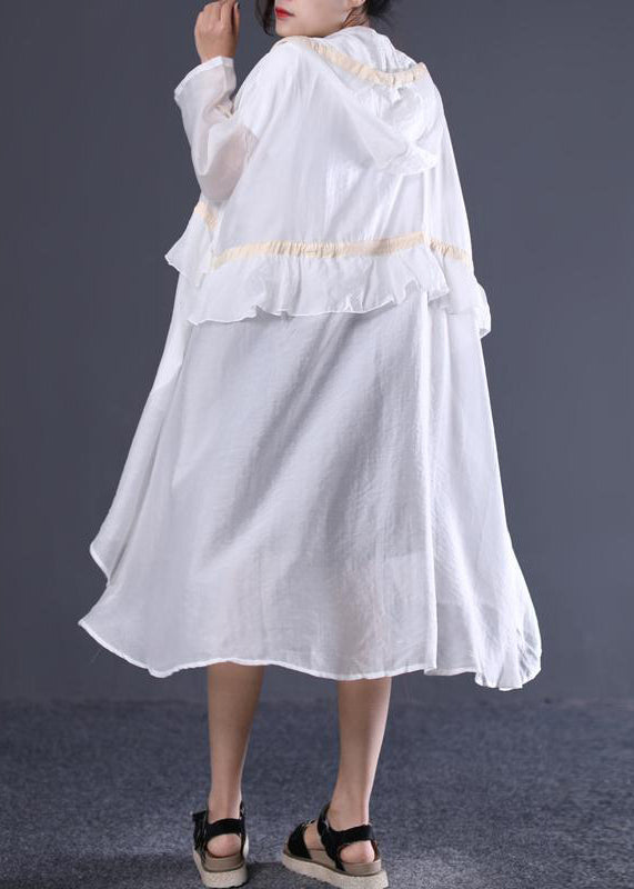 Black Hooded Tie Waist Cotton Long Trench Spring