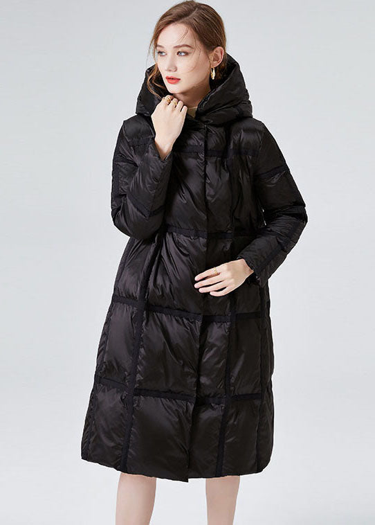 Black Hooded Zip Up Duck Down Jacket in Winter