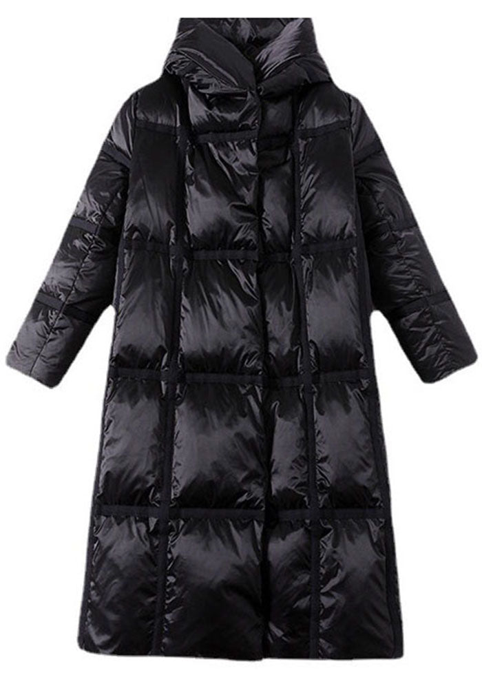 Black Hooded Zip Up Duck Down Jacket in Winter