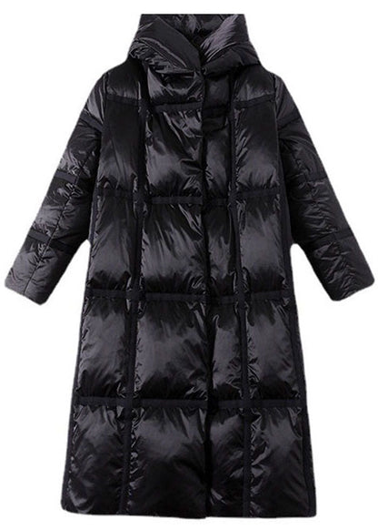 Black Hooded Zip Up Duck Down Jacket in Winter