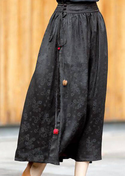 Black Jacquard Cinched Silk Skirt Winter