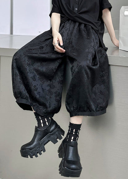 Black Jacquard High Waist Patchwork Silk Lantern Pants Fall