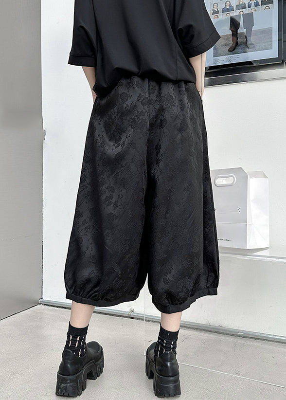 Black Jacquard High Waist Patchwork Silk Lantern Pants Fall