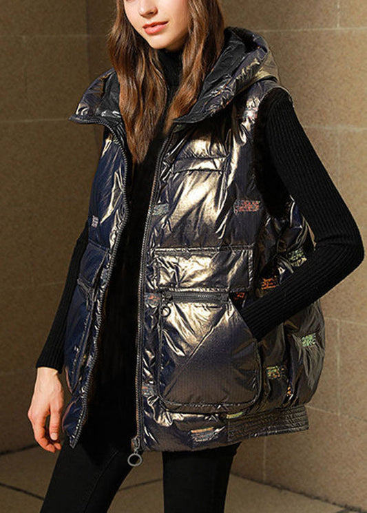 Black Loose Warm Sequins Winter Sleeveless Puffer Vest