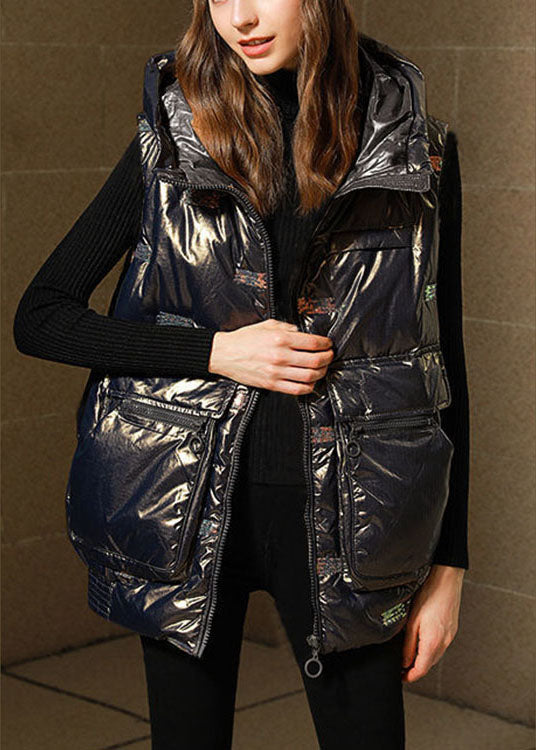 Black Loose Warm Sequins Winter Sleeveless Puffer Vest