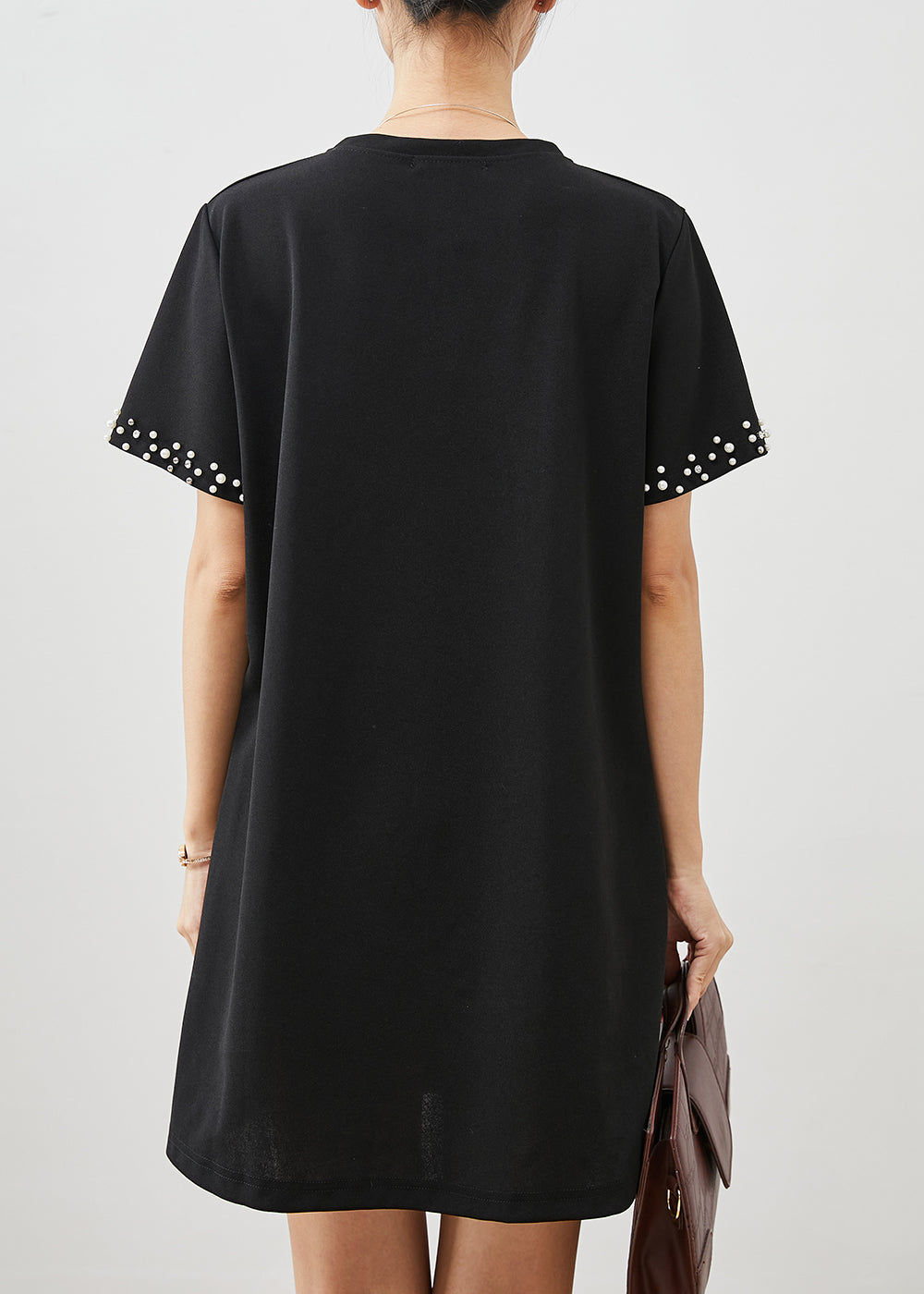 Black Nail Bead Cotton Mid Dress Summer