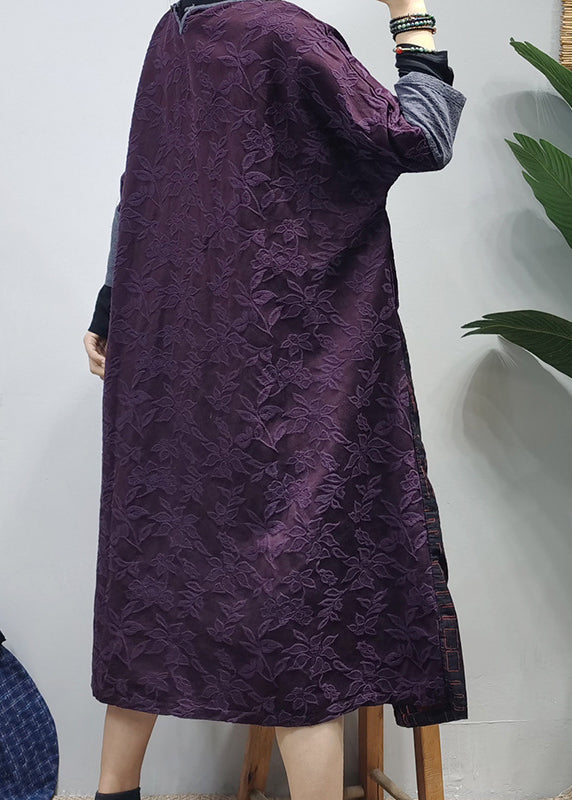 Black O-neck Embroideried Patchwork Jacquard Long Dress Long Sleeve