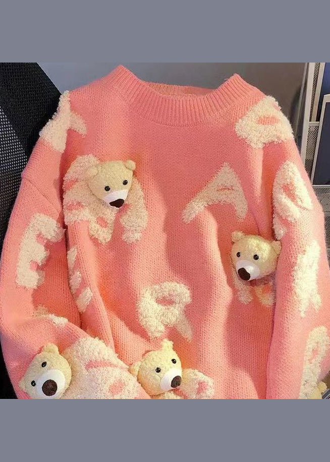 Black O Neck Jacquard Knit Sweater Tops Spring