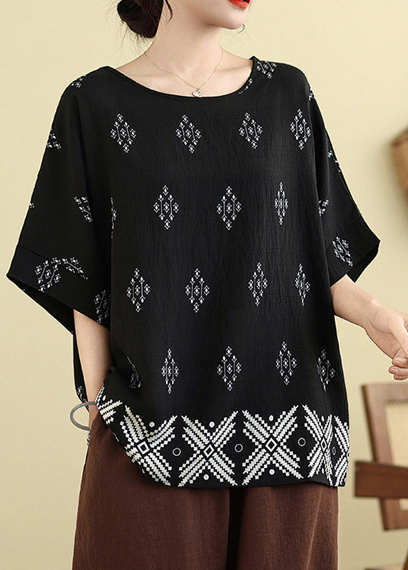 Black O-neck Loose Top Summer