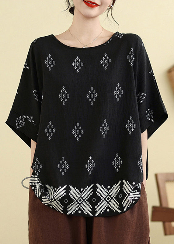 Black O-neck Loose Top Summer