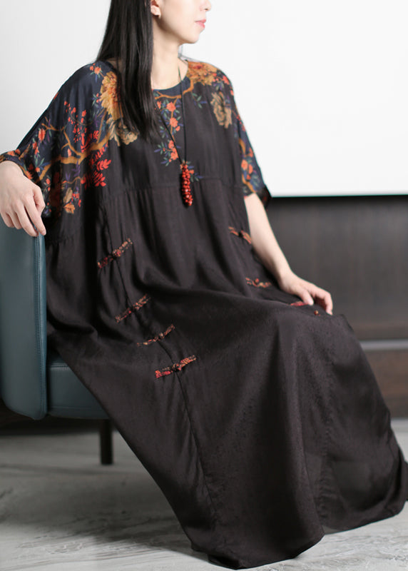 Black O-neck Patchwork Red Silk Ankle Dress Short Sleeve