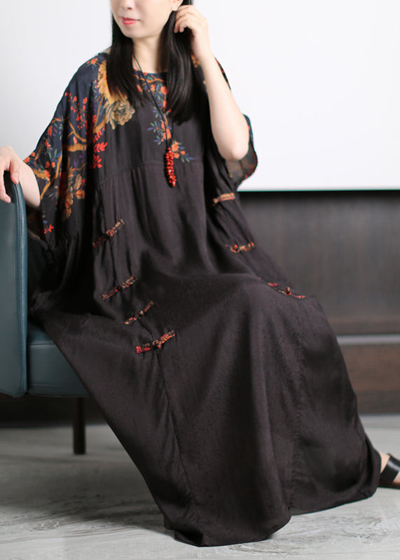 Black O-neck Patchwork Red Silk Ankle Dress Short Sleeve