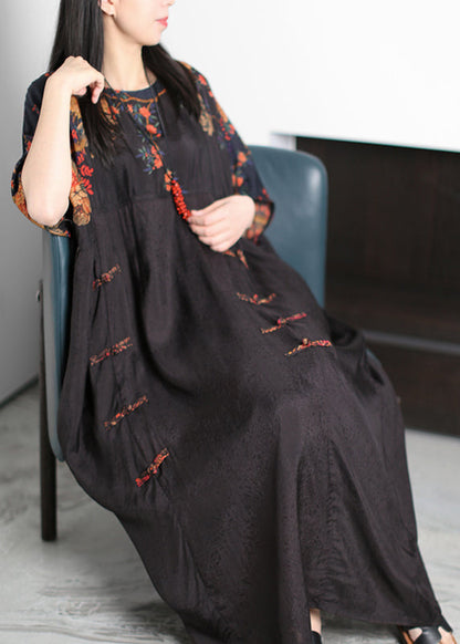Black O-neck Patchwork Red Silk Ankle Dress Short Sleeve