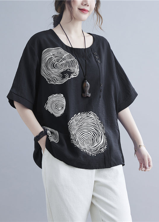 Black O-neck Print Cotton Tank Tops Summer