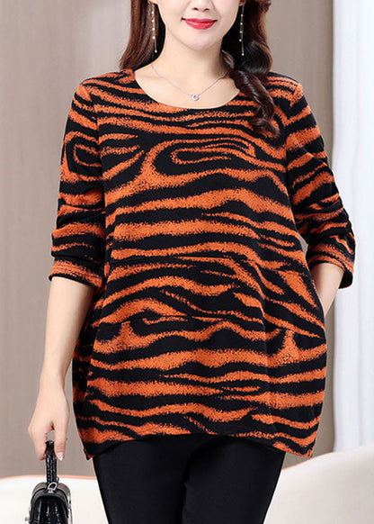 Black O-neck Striped Top Half Sleeve