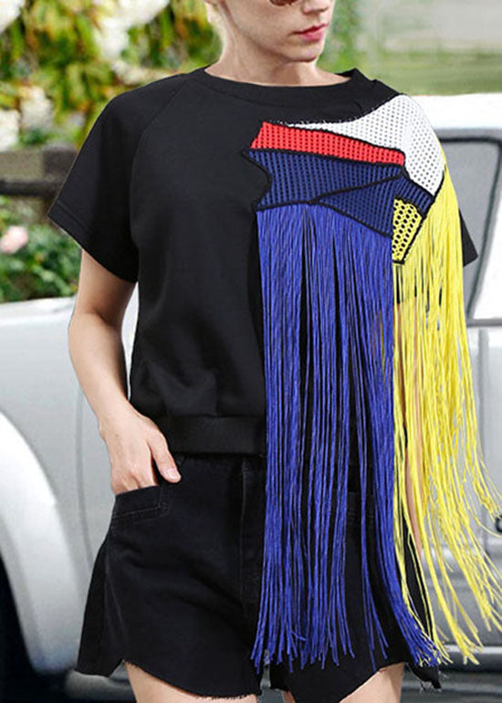 Black O-neck Tassel Tank Tops Spring