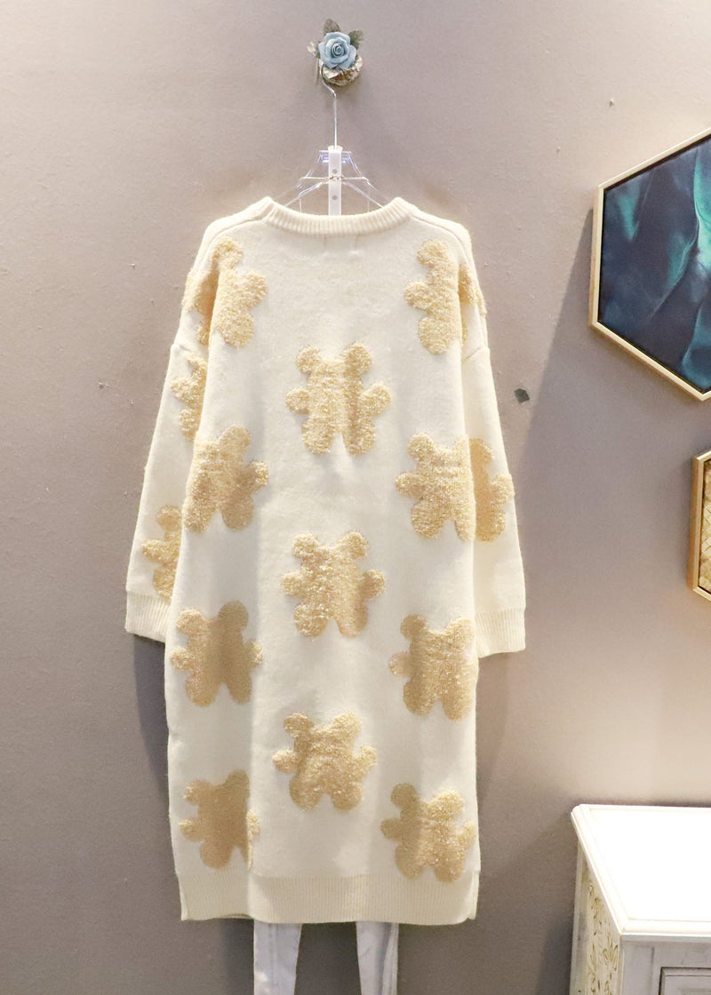 Black Oversized Bow Bear Jacquard Knit Long Sweater Winter