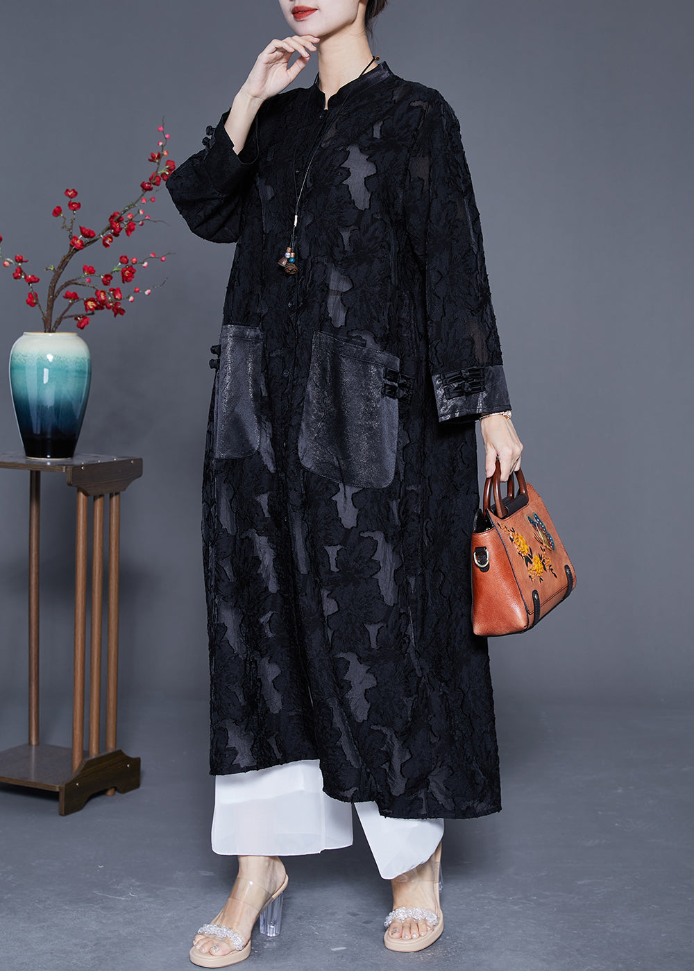 Black Oversized Hollow Out Lace Upf 50+ Trench Coats Summer