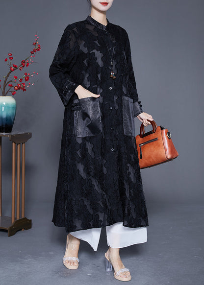 Black Oversized Hollow Out Lace Upf 50+ Trench Coats Summer