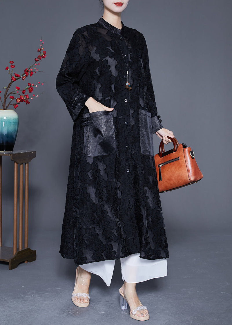 Black Oversized Hollow Out Lace Upf 50+ Trench Coats Summer