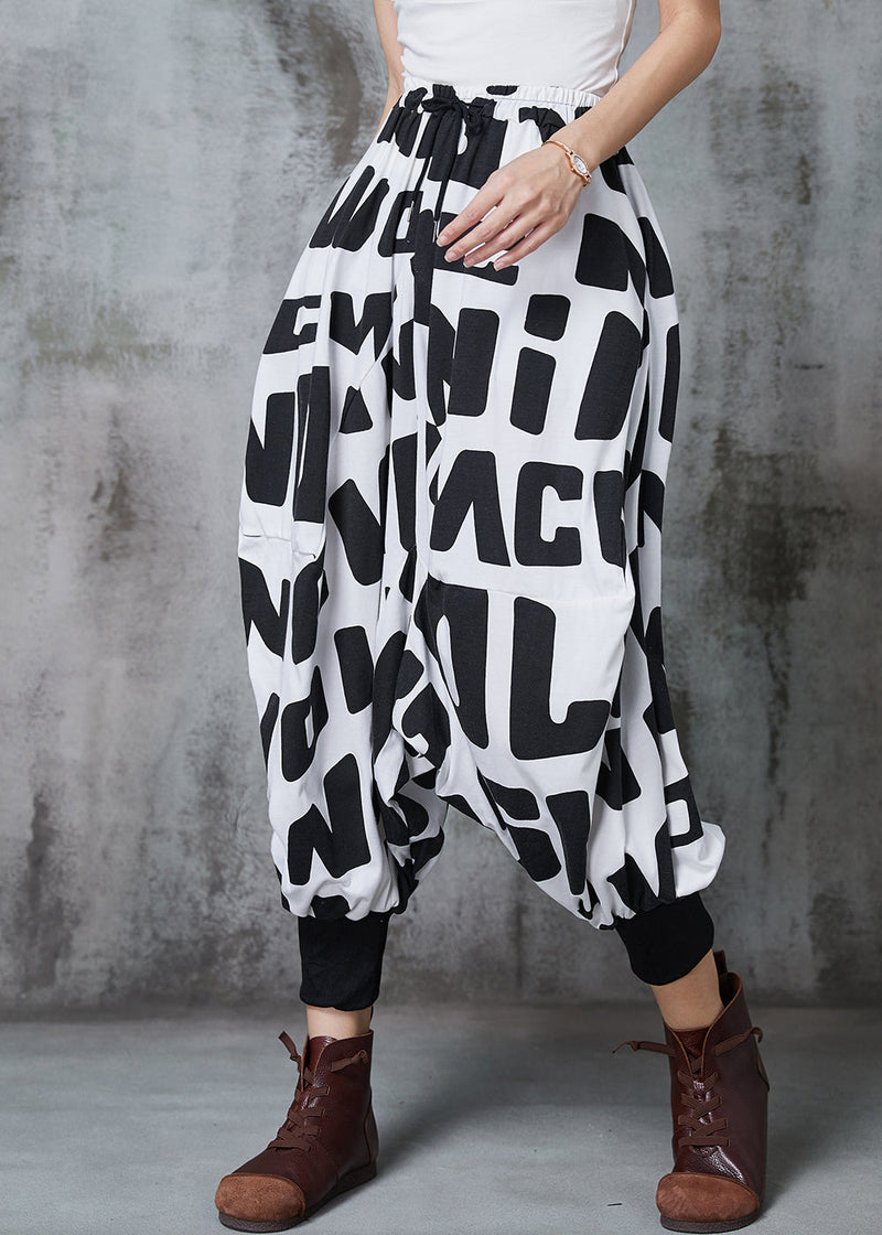 Black Oversized Letter Print Cotton Lantern Pants Spring