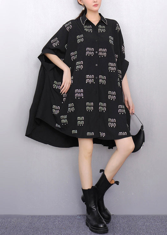 Black Oversized Letter Zircon Long Tops Summer