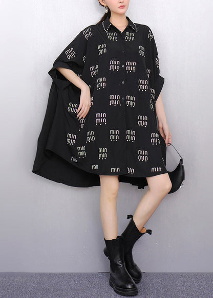 Black Oversized Letter Zircon Long Tops Summer