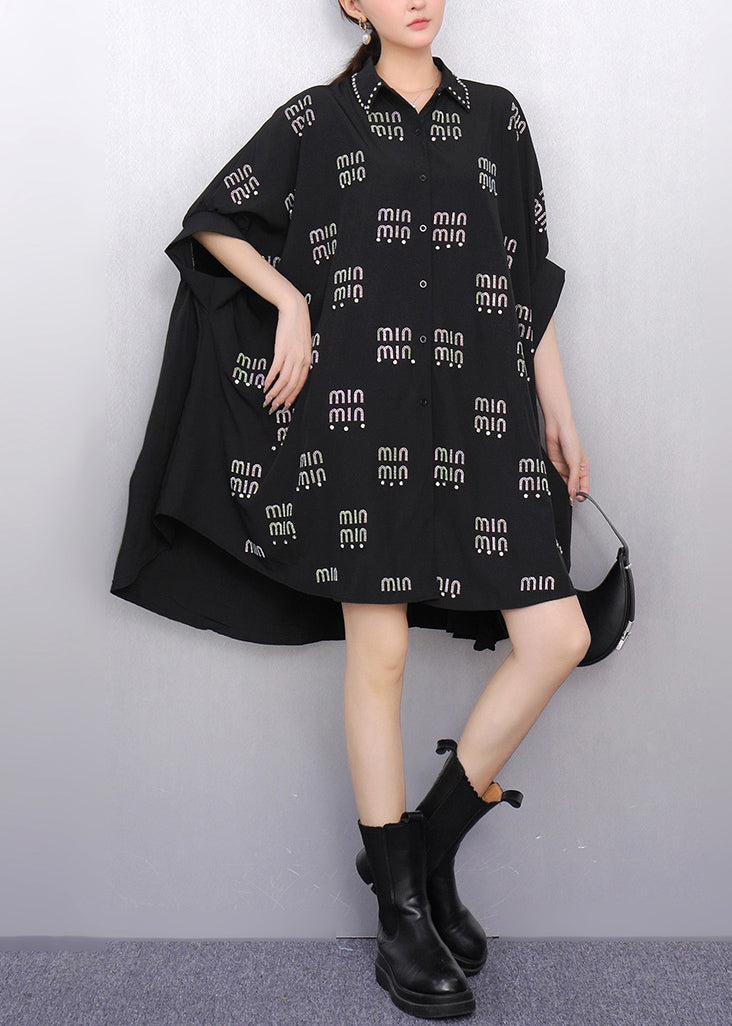 Black Oversized Letter Zircon Long Tops Summer