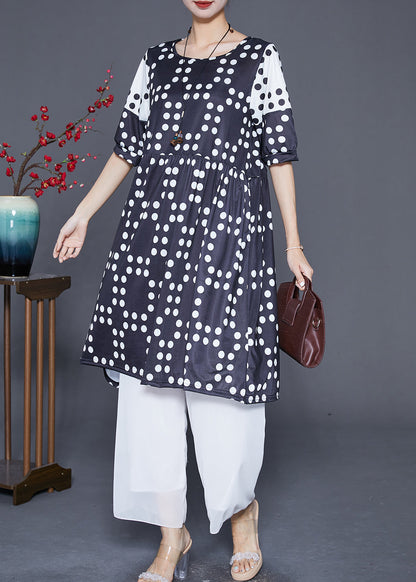 Black Oversized Patchwork Dot Chiffon Dresses Summer