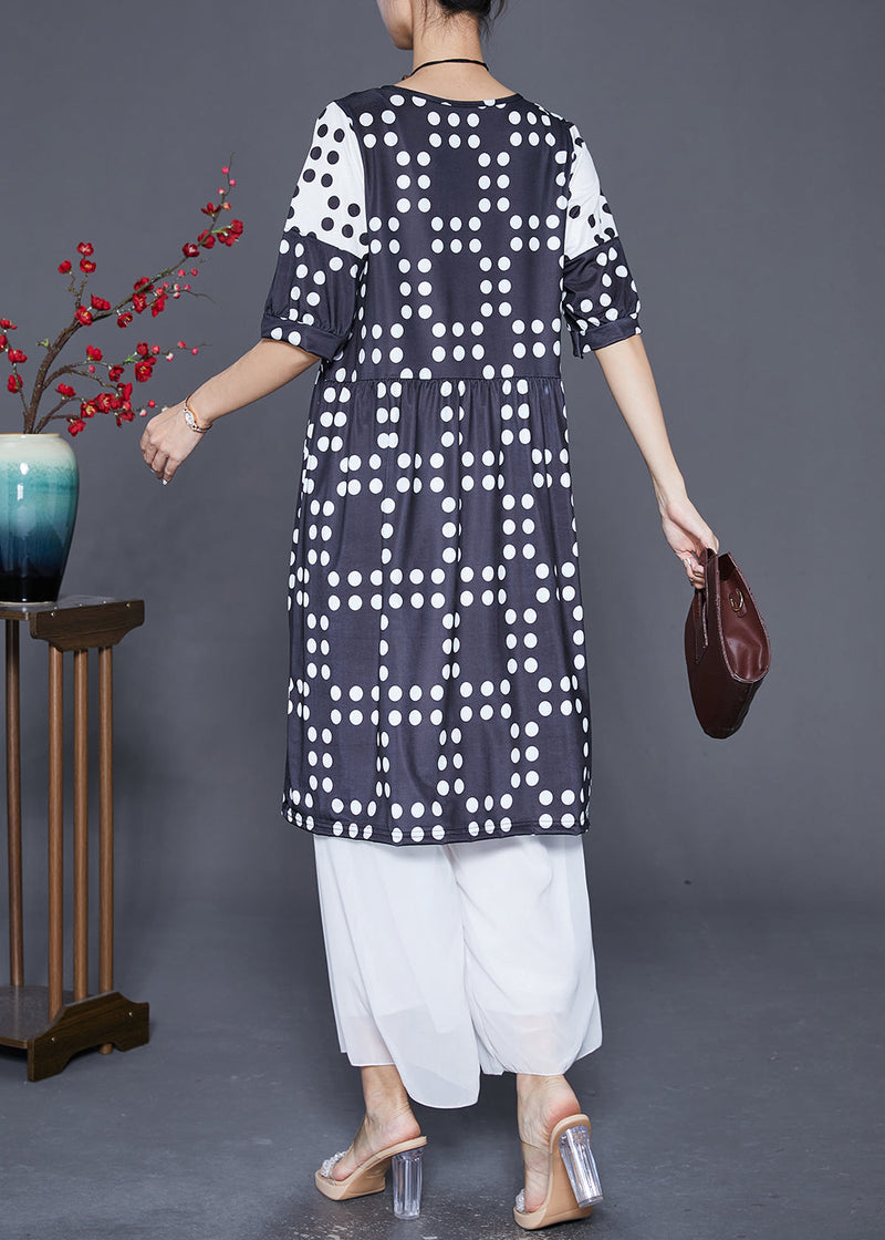 Black Oversized Patchwork Dot Chiffon Dresses Summer